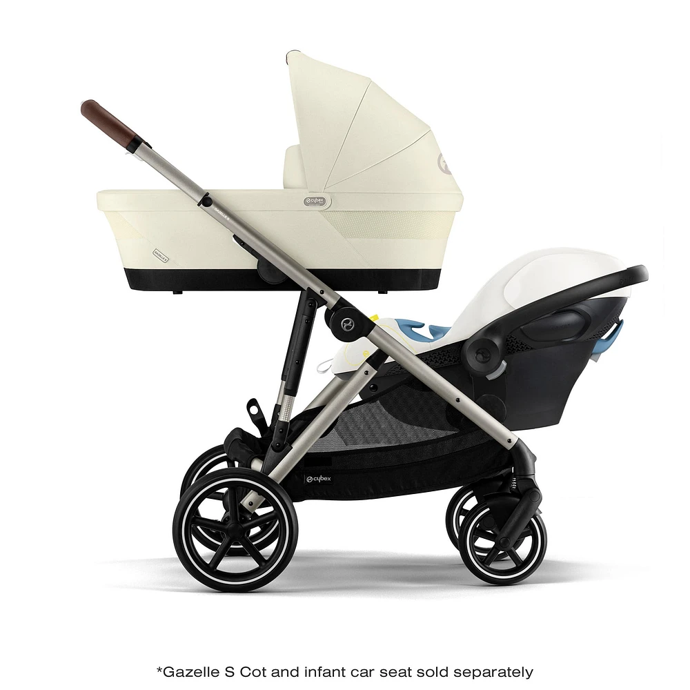 Poussette Gazelle S – Châssis couleur taupe avec siège Beige Coquillage