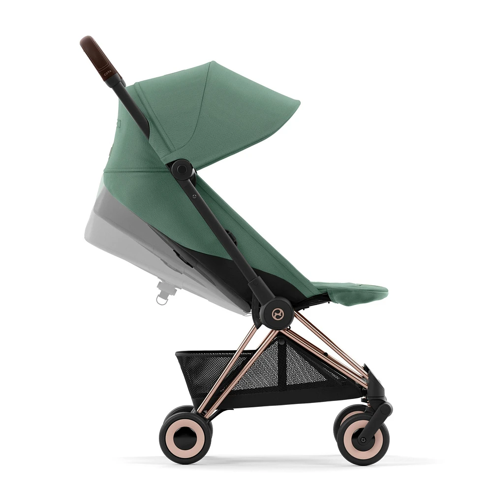 Coya Stroller - Rose Gold Frame with Leaf Green Seat