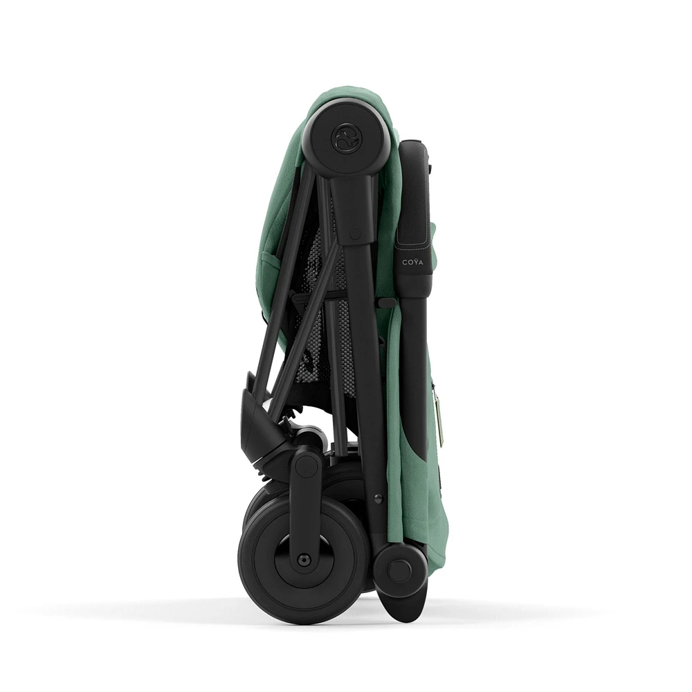 Poussette Coya - Cadre noir mat avec siège vert feuillage