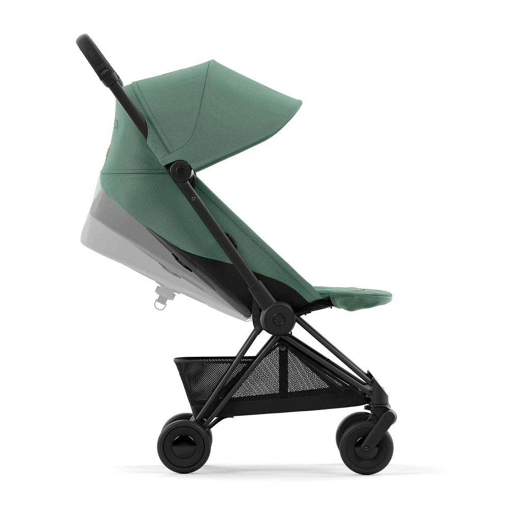 Poussette Coya - Cadre noir mat avec siège vert feuillage