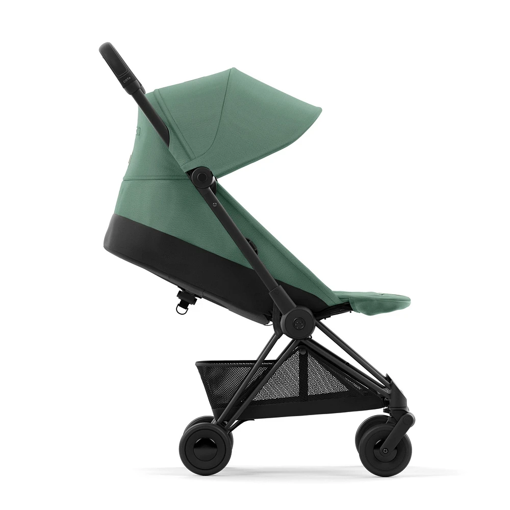 Poussette Coya - Cadre noir mat avec siège vert feuillage