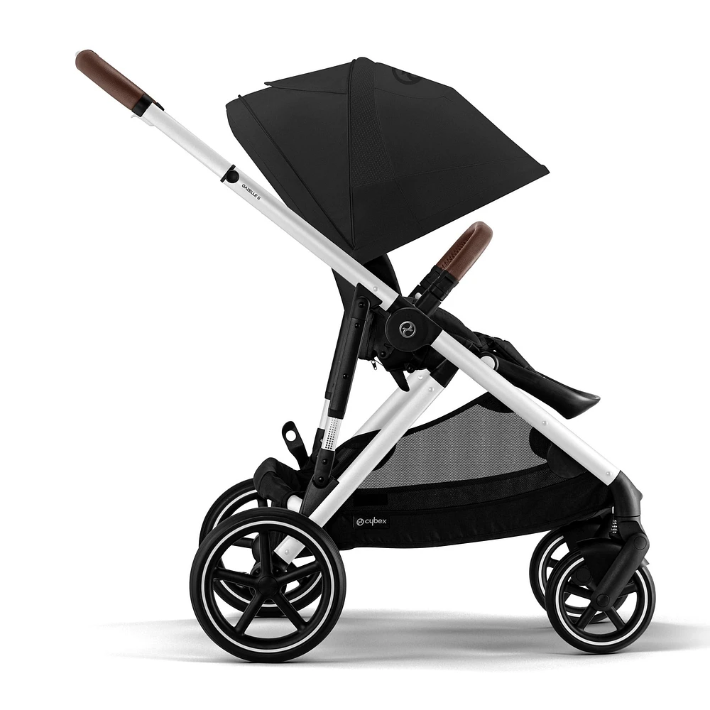 Poussette Gazelle S – Châssis couleur argent avec siège Noir Moon