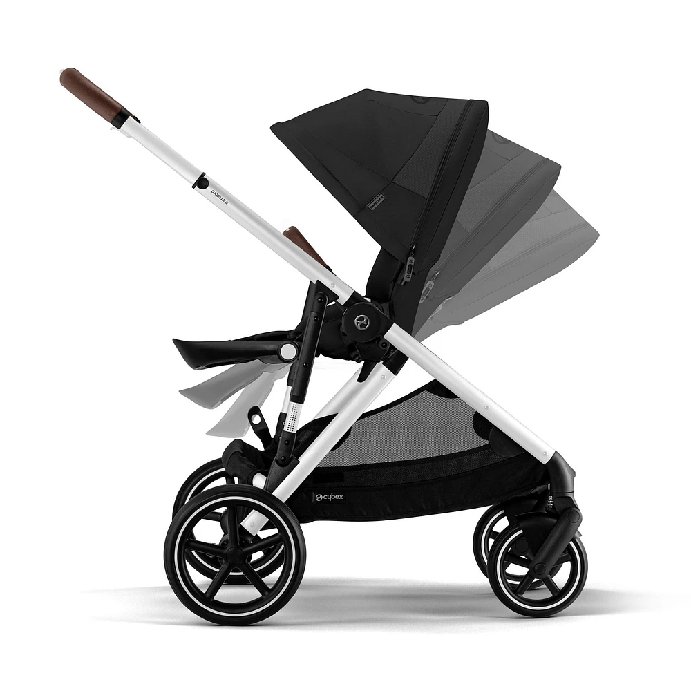 Poussette Gazelle S – Châssis couleur argent avec siège Noir Moon
