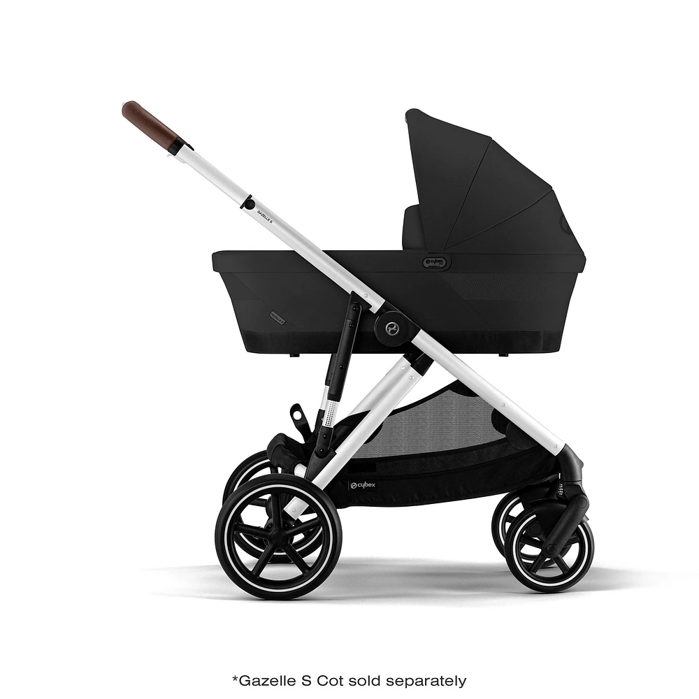 Poussette Gazelle S – Châssis couleur argent avec siège Noir Moon