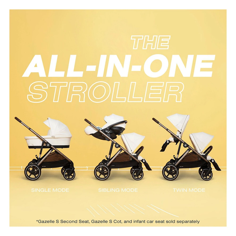 Poussette Gazelle S – Châssis couleur argent avec siège Noir Moon