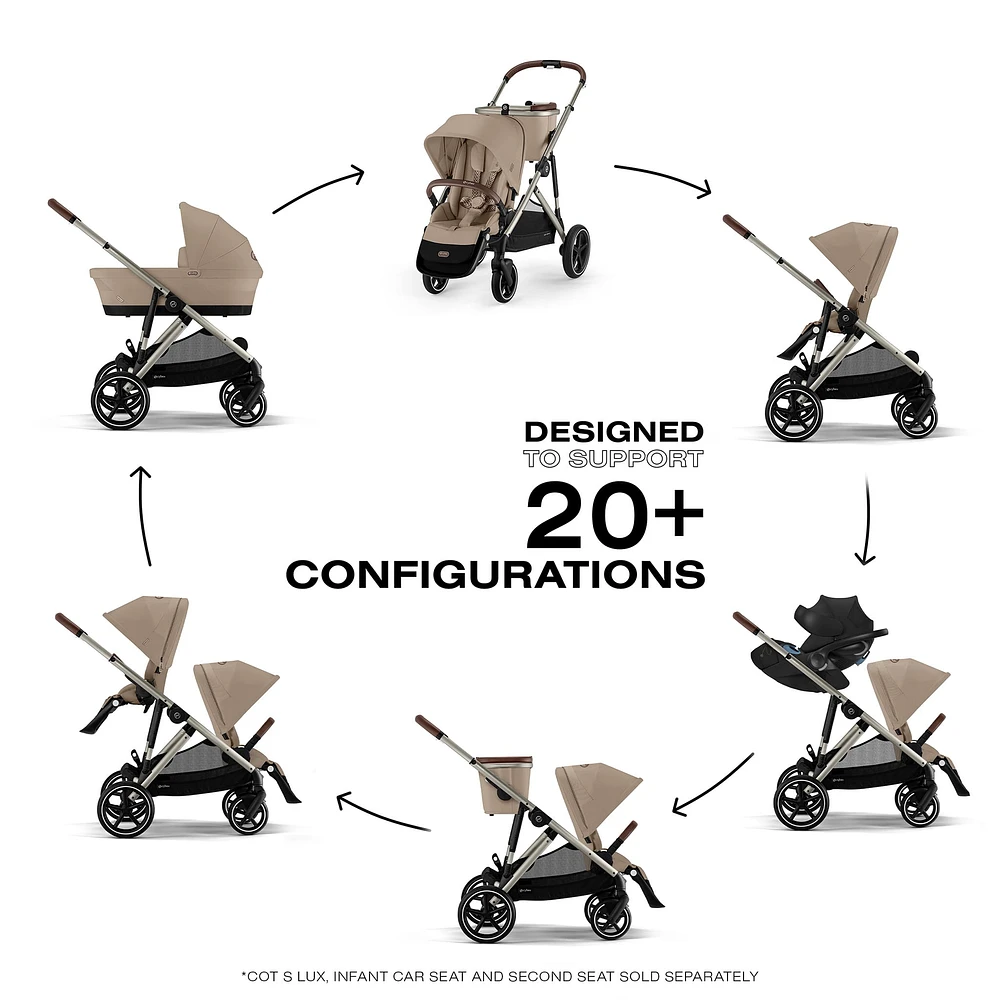 Poussette Gazelle S – Châssis couleur Taupe avec siège Amande/Beige