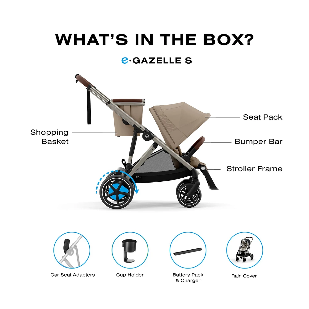eGazelle S Electronic Assist Stroller - Taupe Frame with Almond Beige Seat
