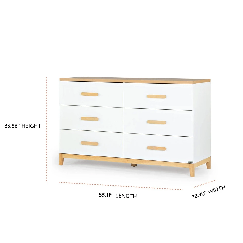 Commode à 6 tiroirs LaLa - Blanc/Naturel