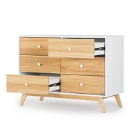Commode 6 tiroirs Merry - Blanc/Naturel