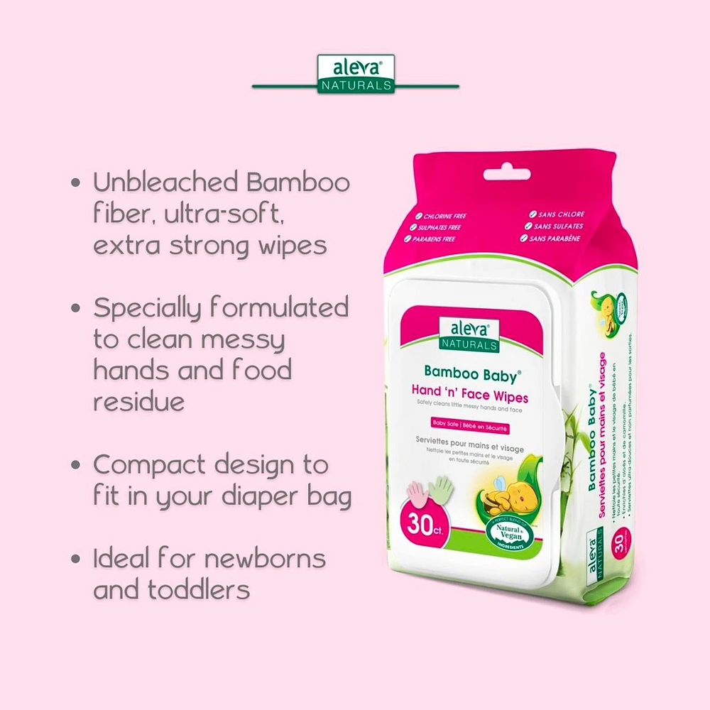 Serviettes Lingettes Paquet de 30 Bambou Main Visage