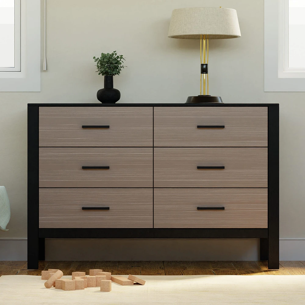 Commode 6 Tiroirs Radley - Ébène et Bois Côtier