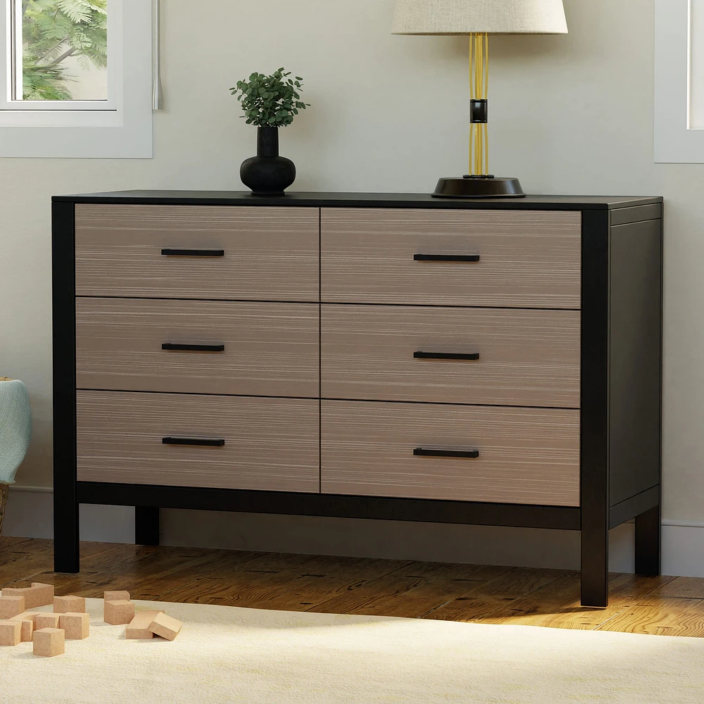Commode 6 Tiroirs Radley - Ébène et Bois Côtier