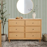 Marin with Cane 6 Drawer Assembled Dresser - Honey and Honey Cane