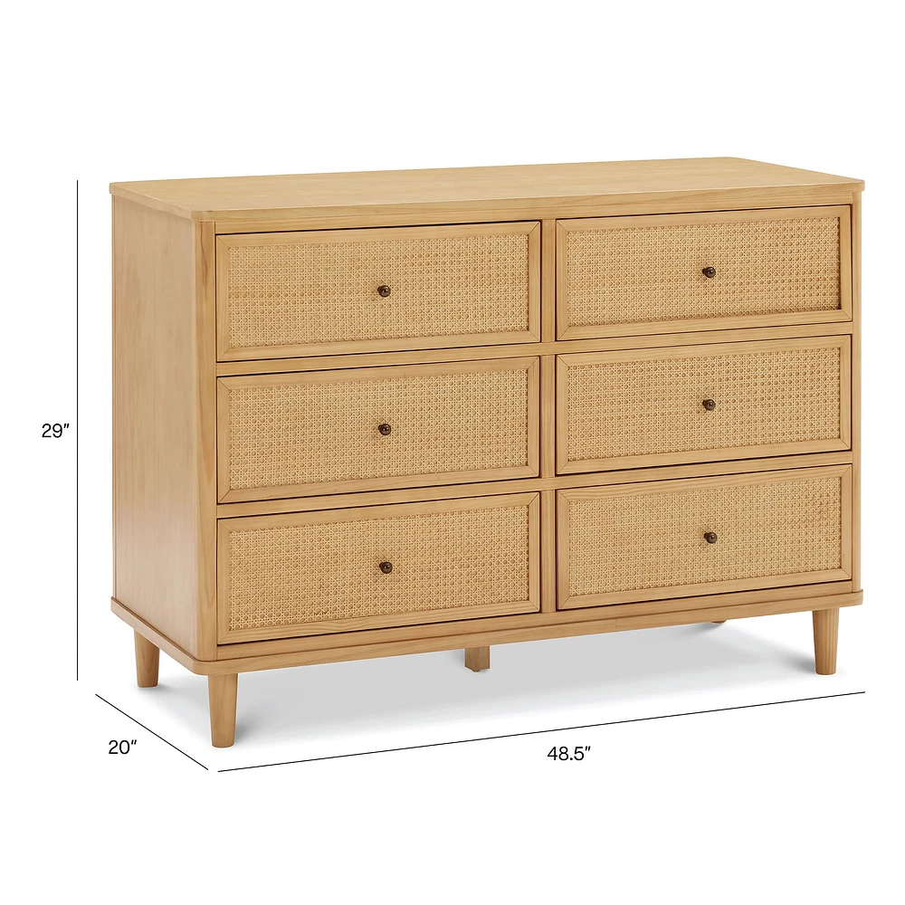 Marin with Cane 6 Drawer Assembled Dresser - Honey and Honey Cane