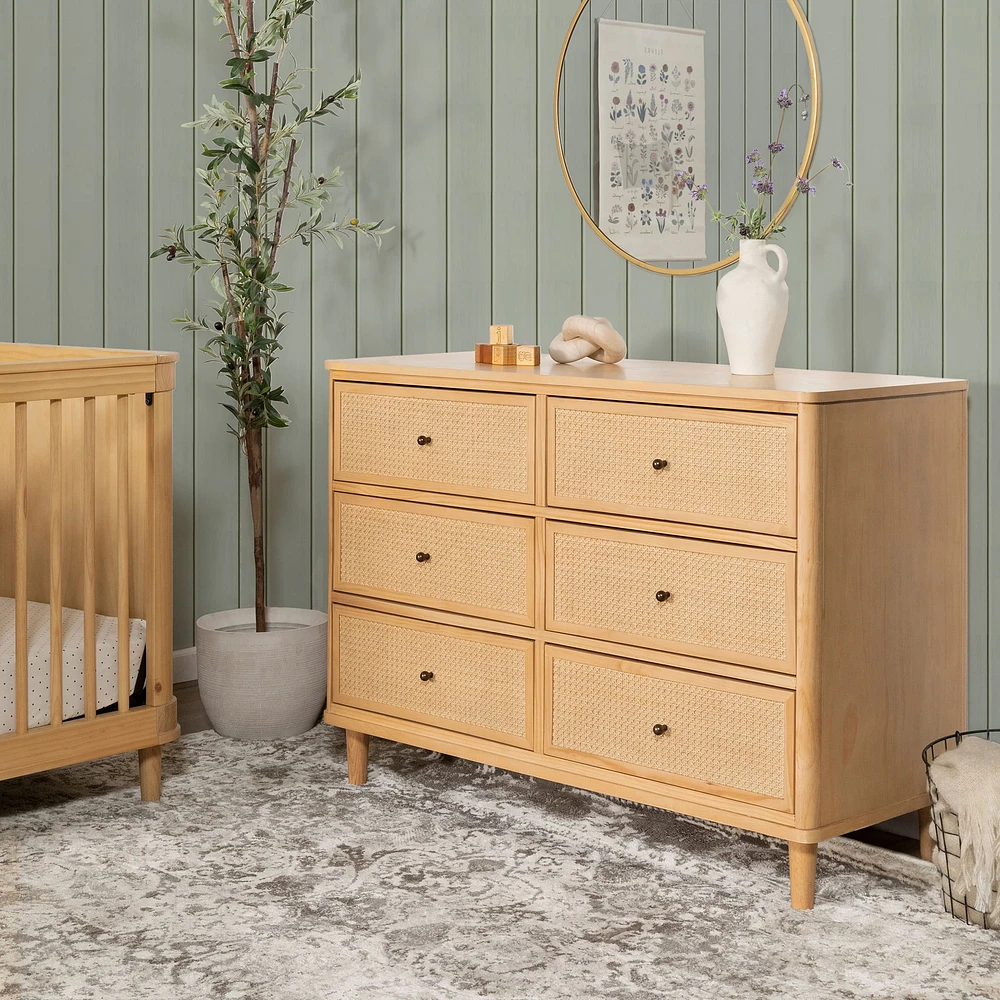 Marin with Cane 6 Drawer Assembled Dresser - Honey and Honey Cane