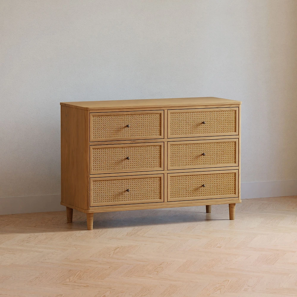 Marin with Cane 6 Drawer Assembled Dresser - Honey and Honey Cane
