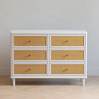 Commode 6 Tiroirs Marin - Blanc Chaud et Rotin