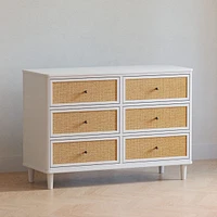 Commode 6 Tiroirs Marin - Blanc Chaud et Rotin