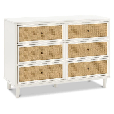 Commode 6 Tiroirs Marin - Blanc Chaud et Rotin