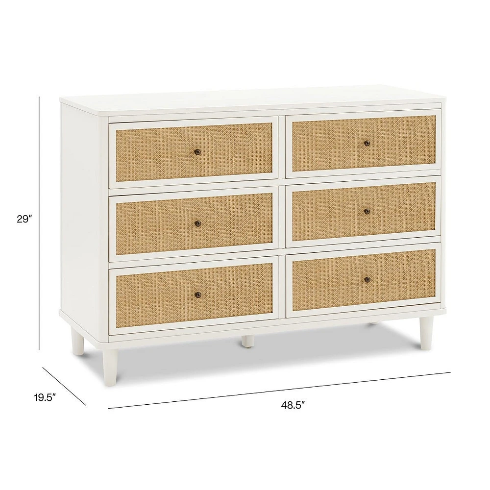 Commode 6 Tiroirs Marin - Blanc Chaud et Rotin