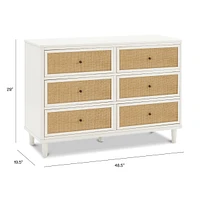 Commode 6 Tiroirs Marin - Blanc Chaud et Rotin