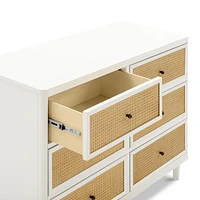 Commode 6 Tiroirs Marin - Blanc Chaud et Rotin