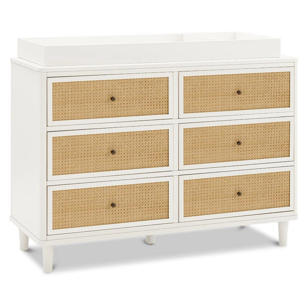 Commode 6 Tiroirs Marin - Blanc Chaud et Rotin