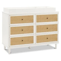 Commode 6 Tiroirs Marin - Blanc Chaud et Rotin
