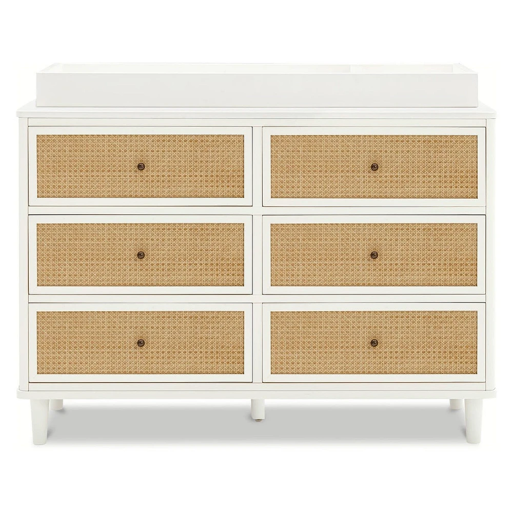 Commode 6 Tiroirs Marin - Blanc Chaud et Rotin