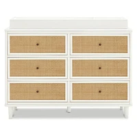 Commode 6 Tiroirs Marin - Blanc Chaud et Rotin