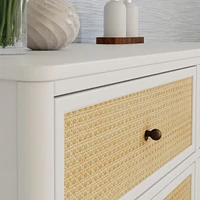 Commode 6 Tiroirs Marin - Blanc Chaud et Rotin