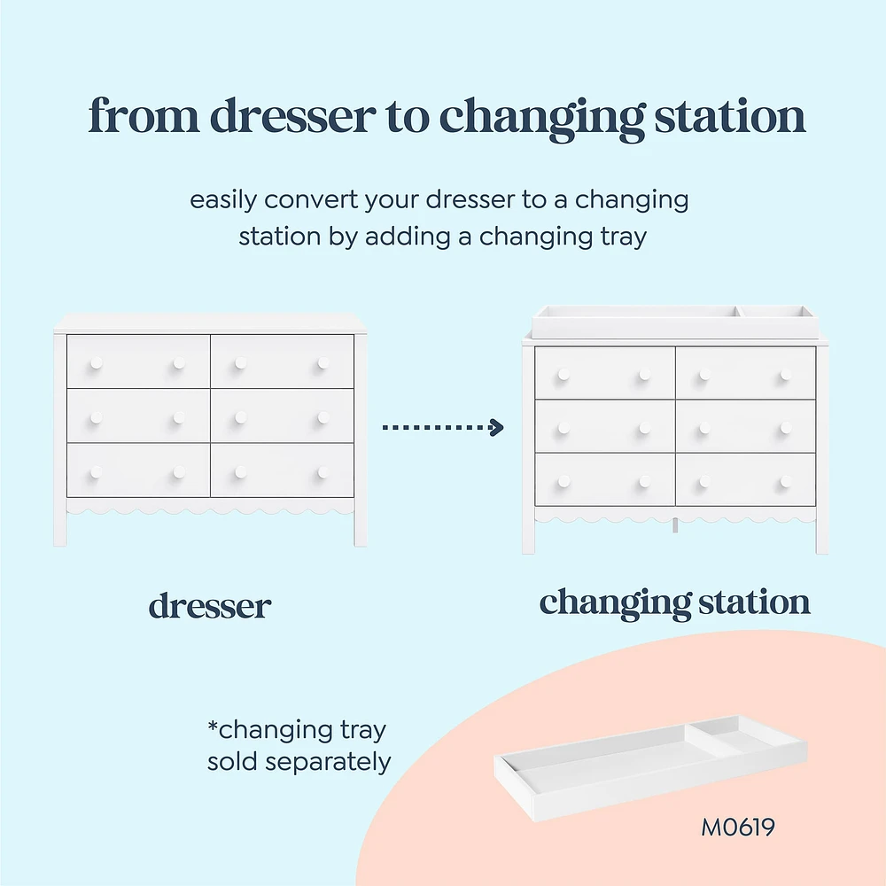 Sammy Scallop 6-Drawers Dresser - White 