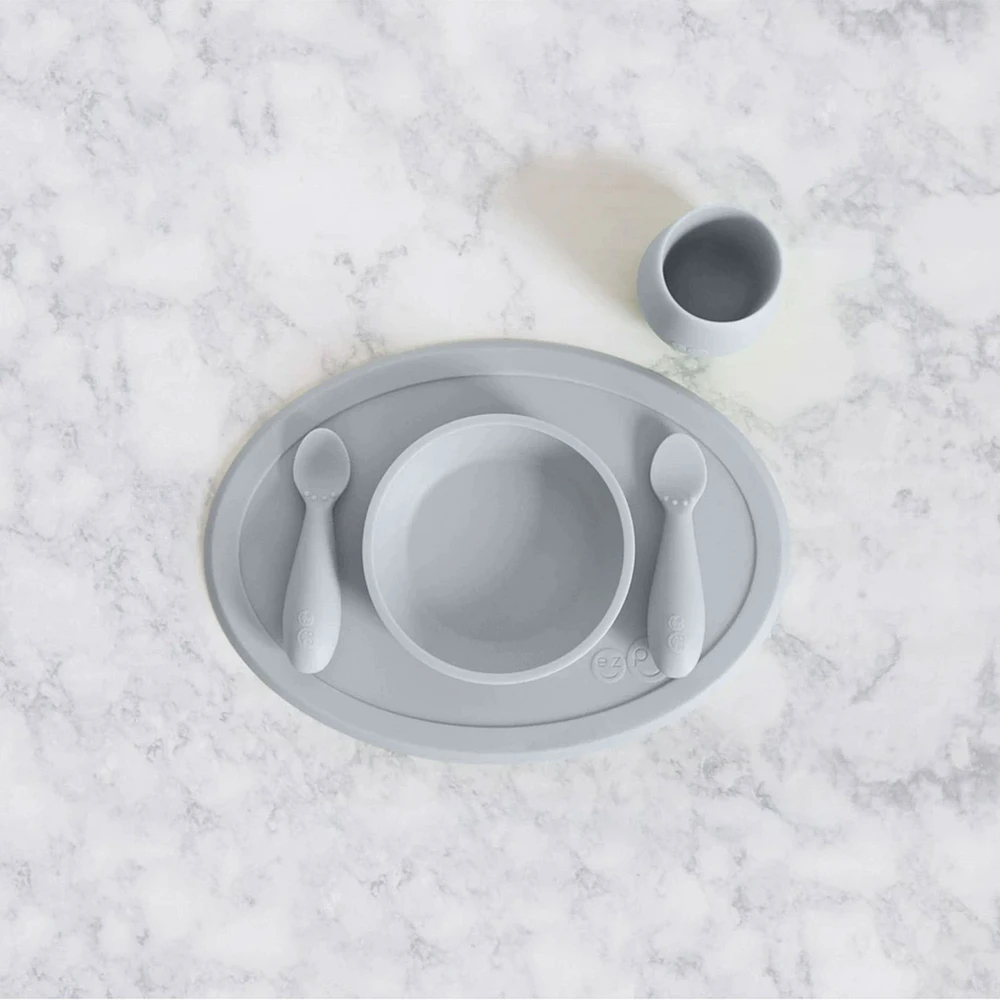 Ensemble de Vaisselle d'Apprentissage en Silicone - Gris