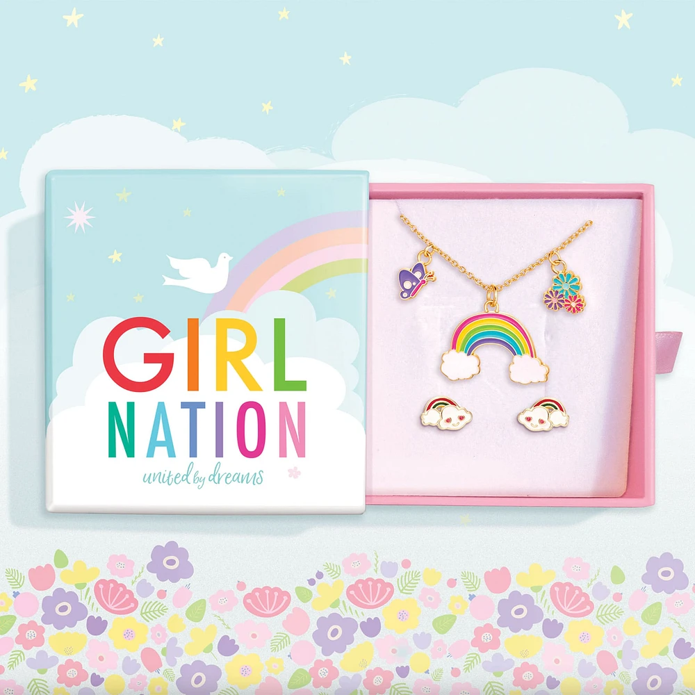 Coffret Cadeau Collier et Boucles d'oreilles de fantaisie - Arc-en-ciel