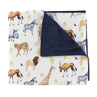 Reversible Chamois Jersey Blanket - Savannah Animals