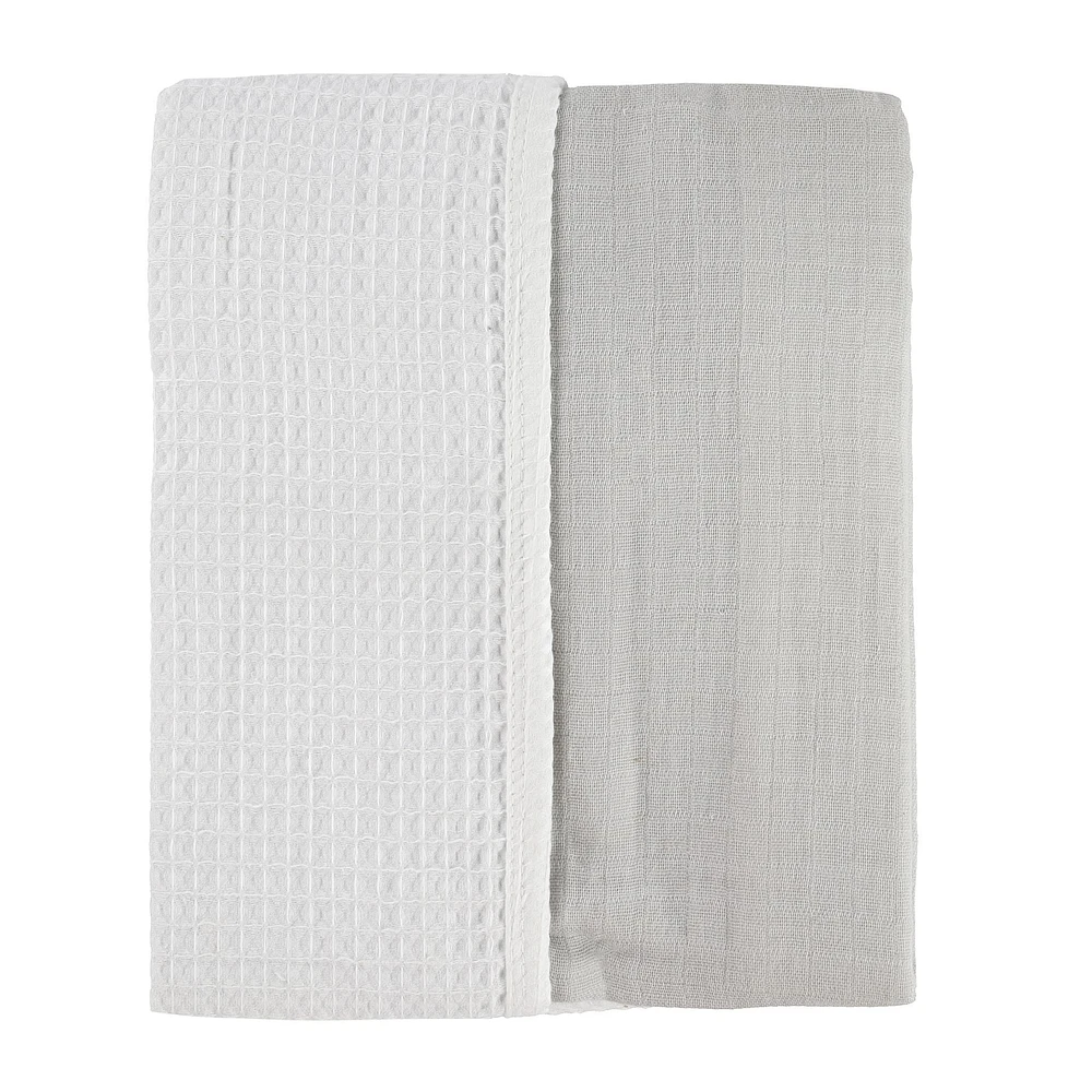 Reversible Muslin Waffle Blanket - Grey / White