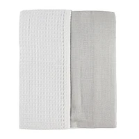 Reversible Muslin Waffle Blanket - Grey / White