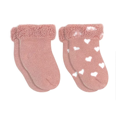 Bas Paquet de 2 Nouveau-né - Ratine Rose Coeurs