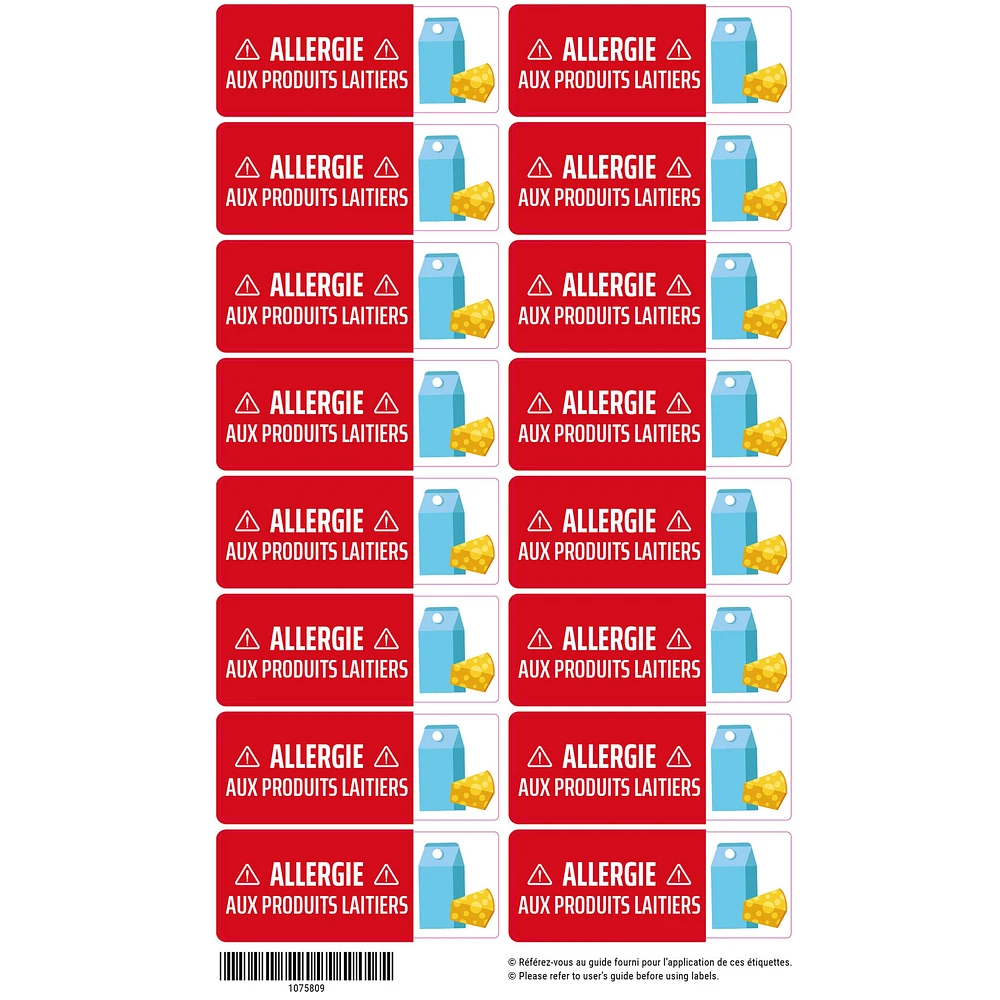 Étiquettes allergie - Produits laitiers