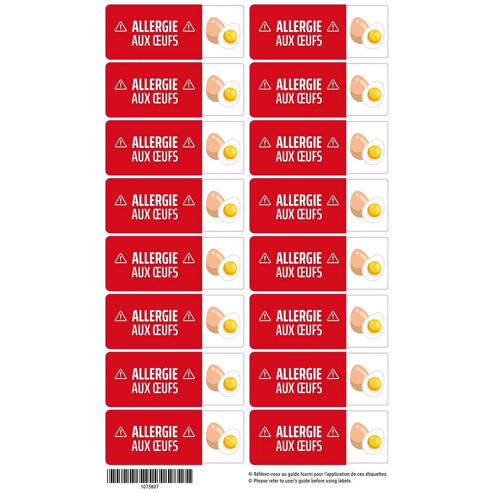 Étiquettes allergie - Oeufs