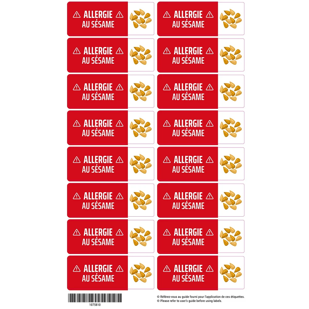 Étiquettes Allergie - Sésame