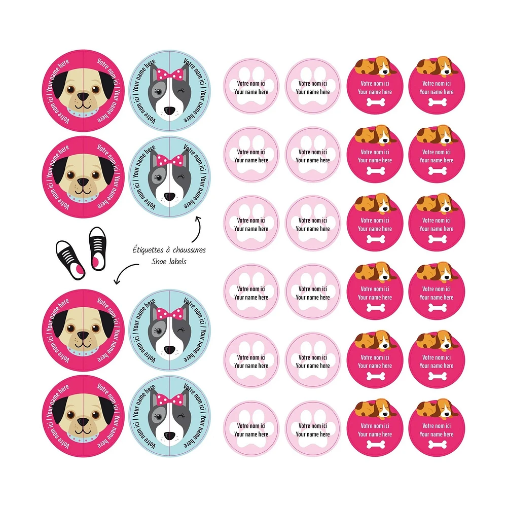 Étiquettes Essentiel - Chiens rose
