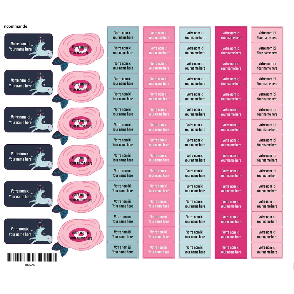 School Name Labels - Unicorns and Flowers
