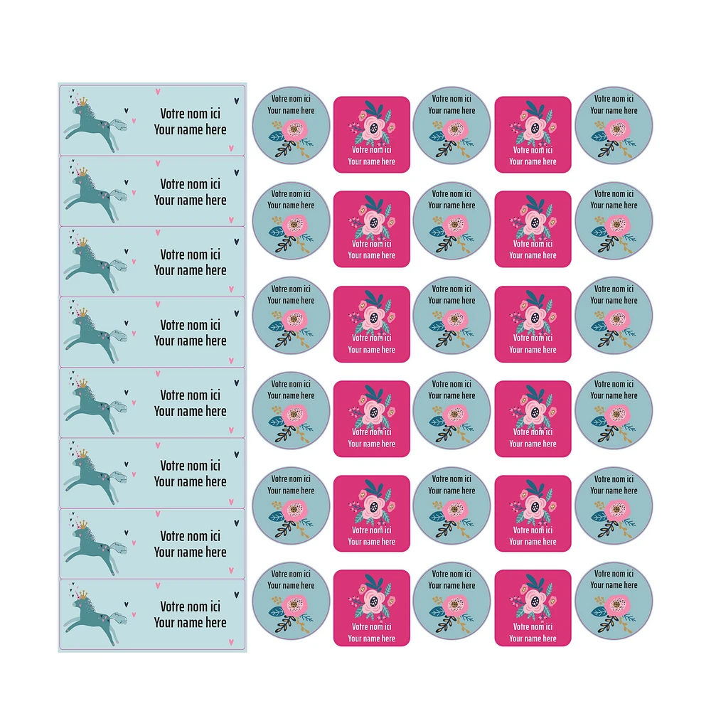 School Name Labels - Unicorns and Flowers