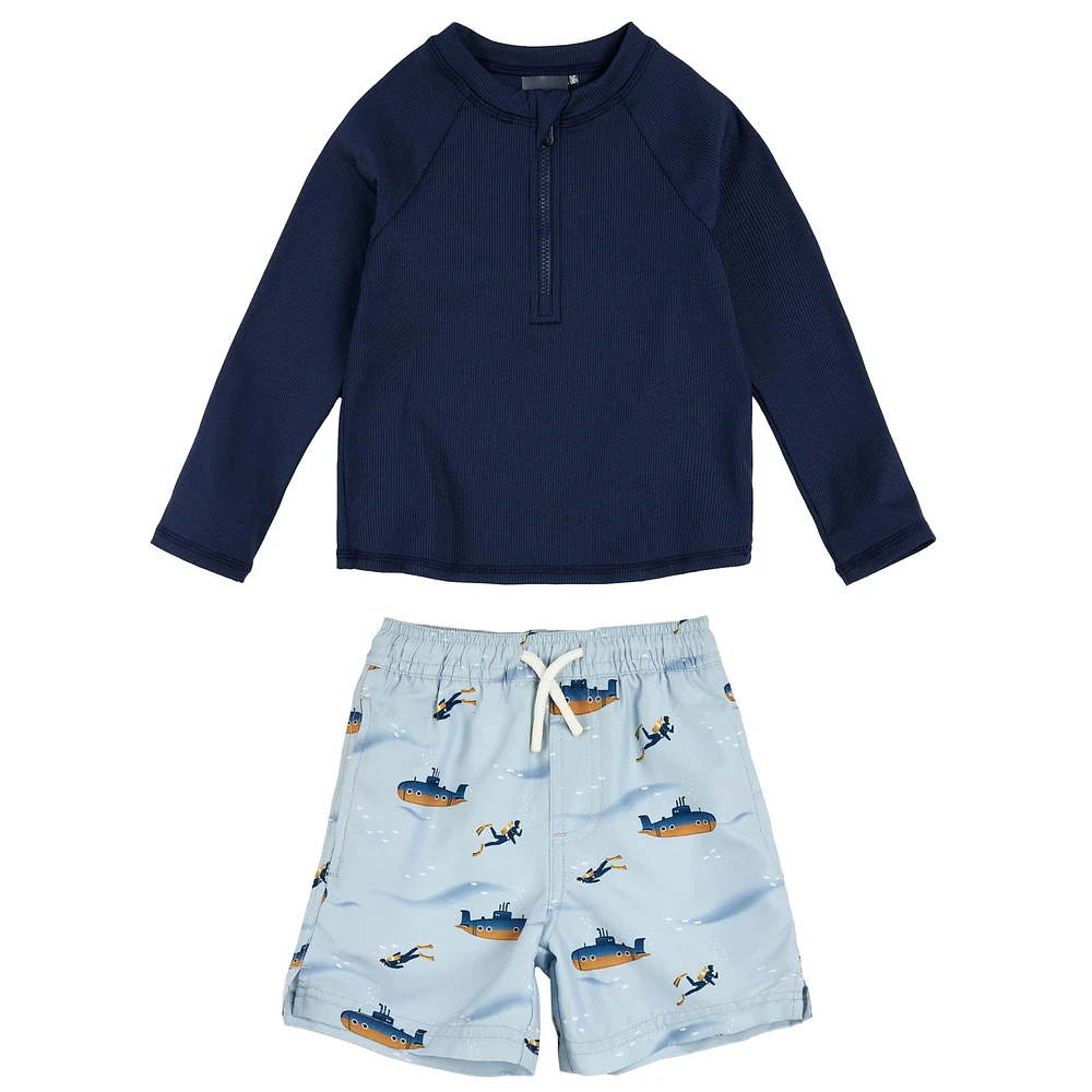 Maillot UV Manches Longues 2 Pièces Sous-Marin 6-24mois