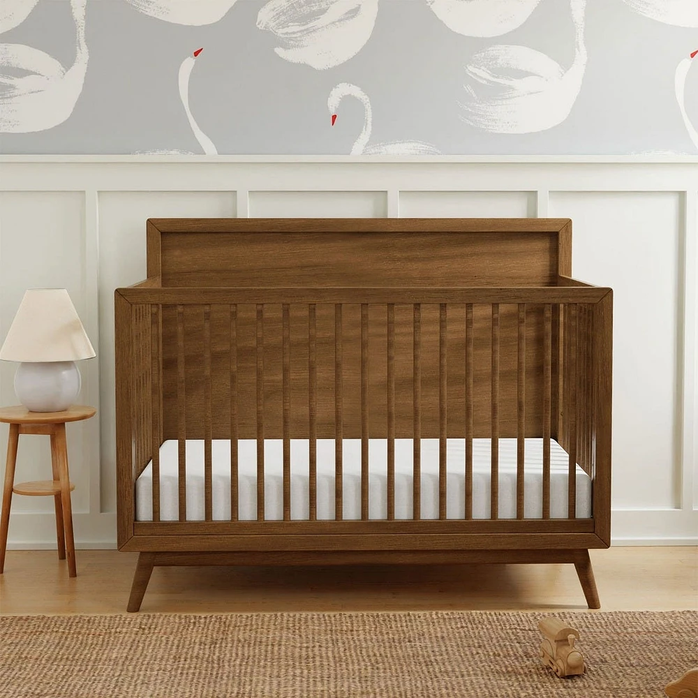 Palma Mid-Century 4-in-1 Convertible Crib with Toddler Bed Conversion -  Walnut