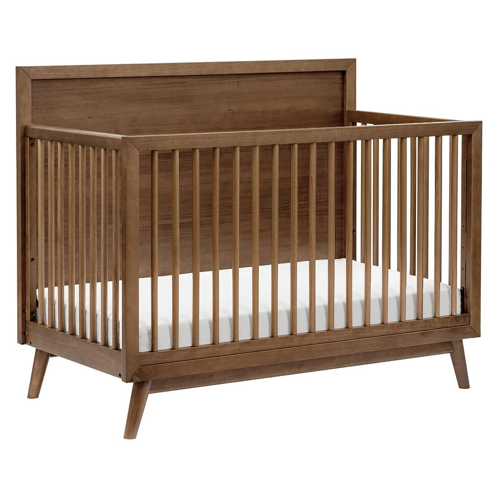 Palma Mid-Century 4-in-1 Convertible Crib with Toddler Bed Conversion -  Walnut