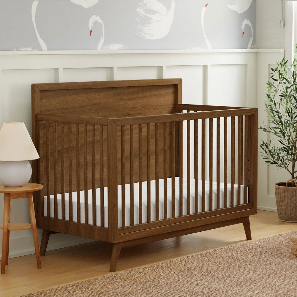 Palma Mid-Century 4-in-1 Convertible Crib with Toddler Bed Conversion -  Walnut