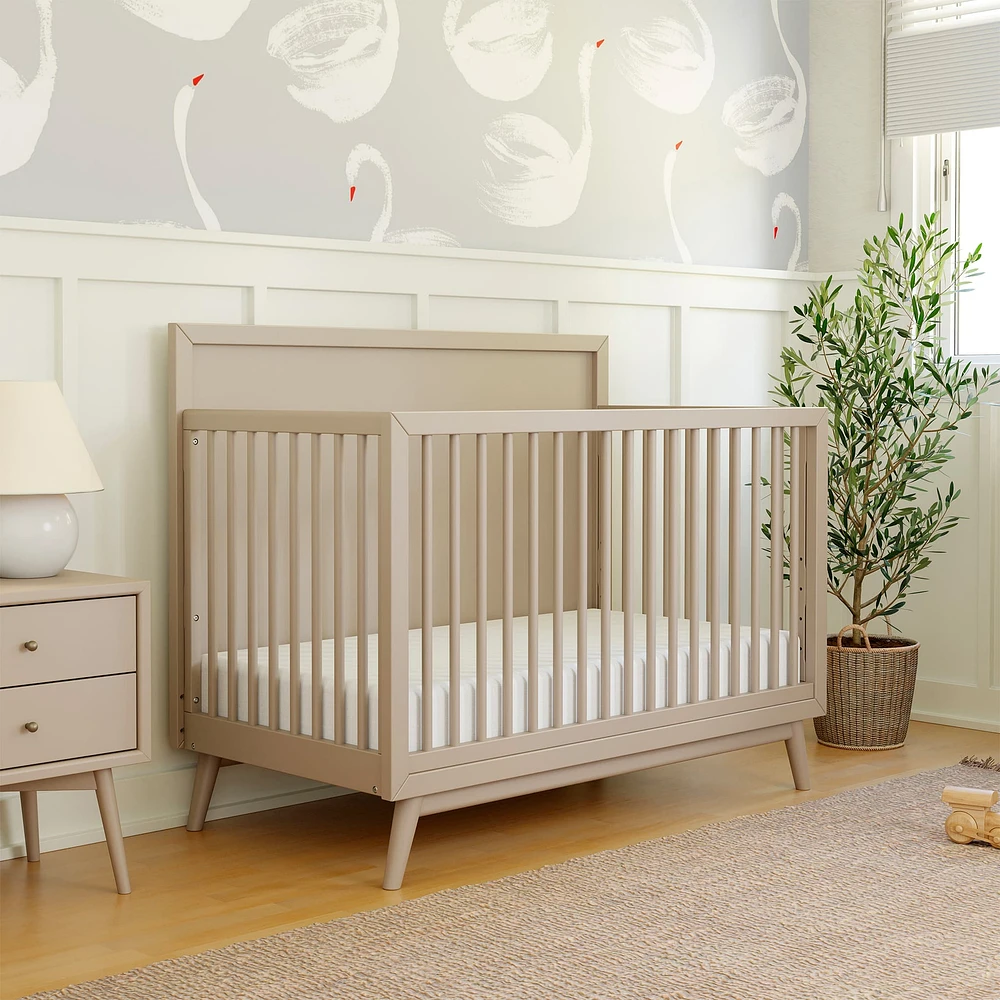 Palma Mid-Century 4-in-1 Convertible Crib with Toddler Bed Conversion in Taupe