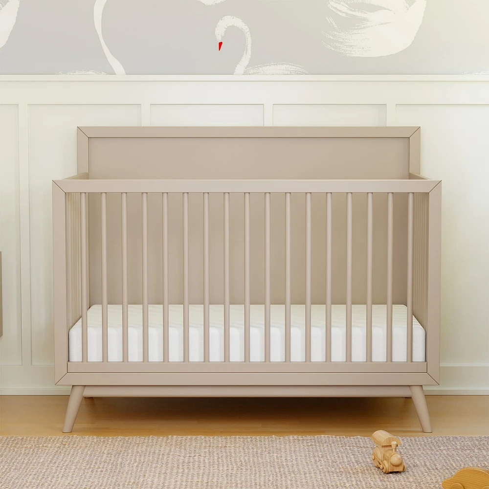 Palma Mid-Century 4-in-1 Convertible Crib with Toddler Bed Conversion in Taupe